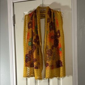 2/$12 3/$18 Yellow floral embroidered scarf boho hippie